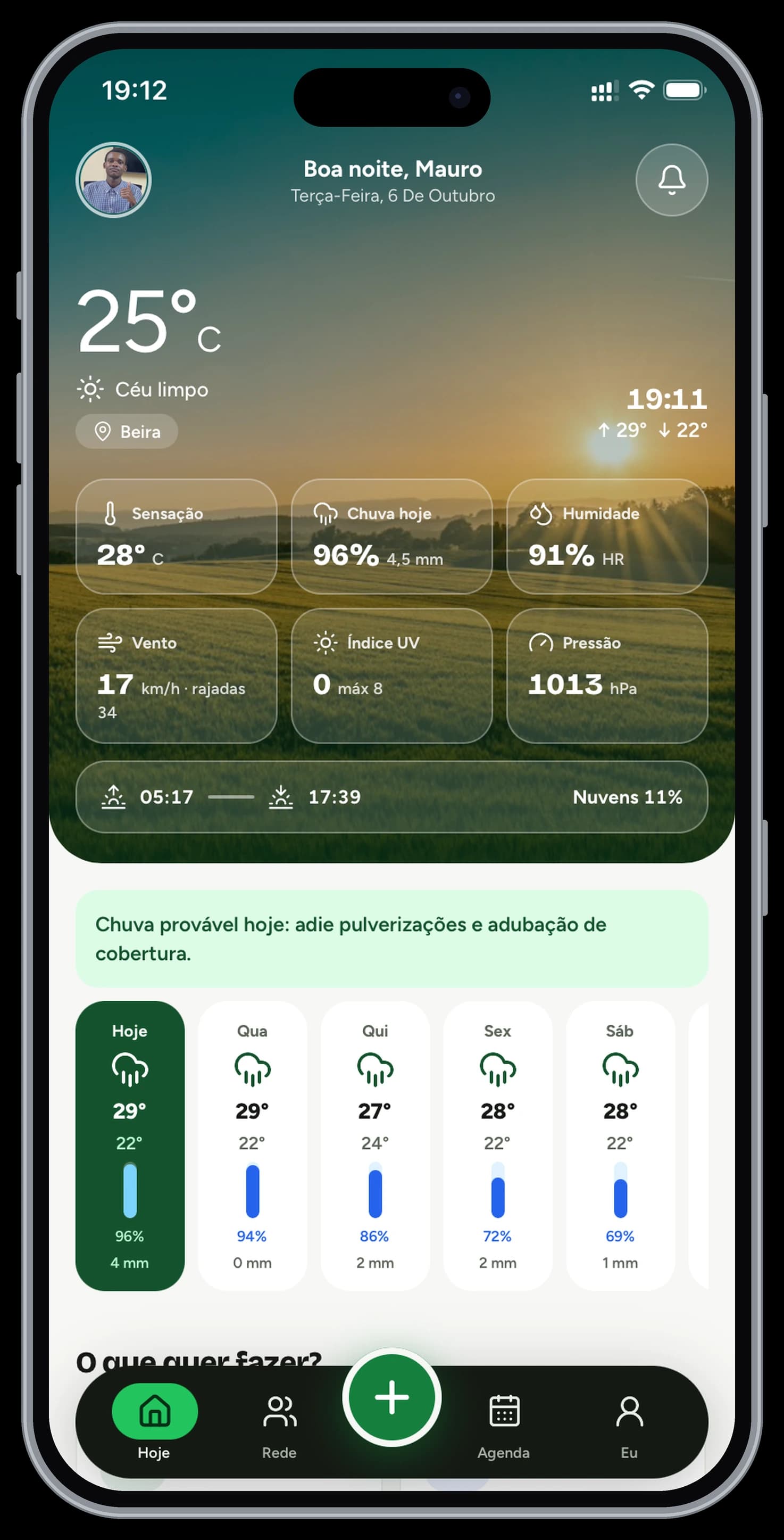 Ecrã Hoje da app TERRA Campo